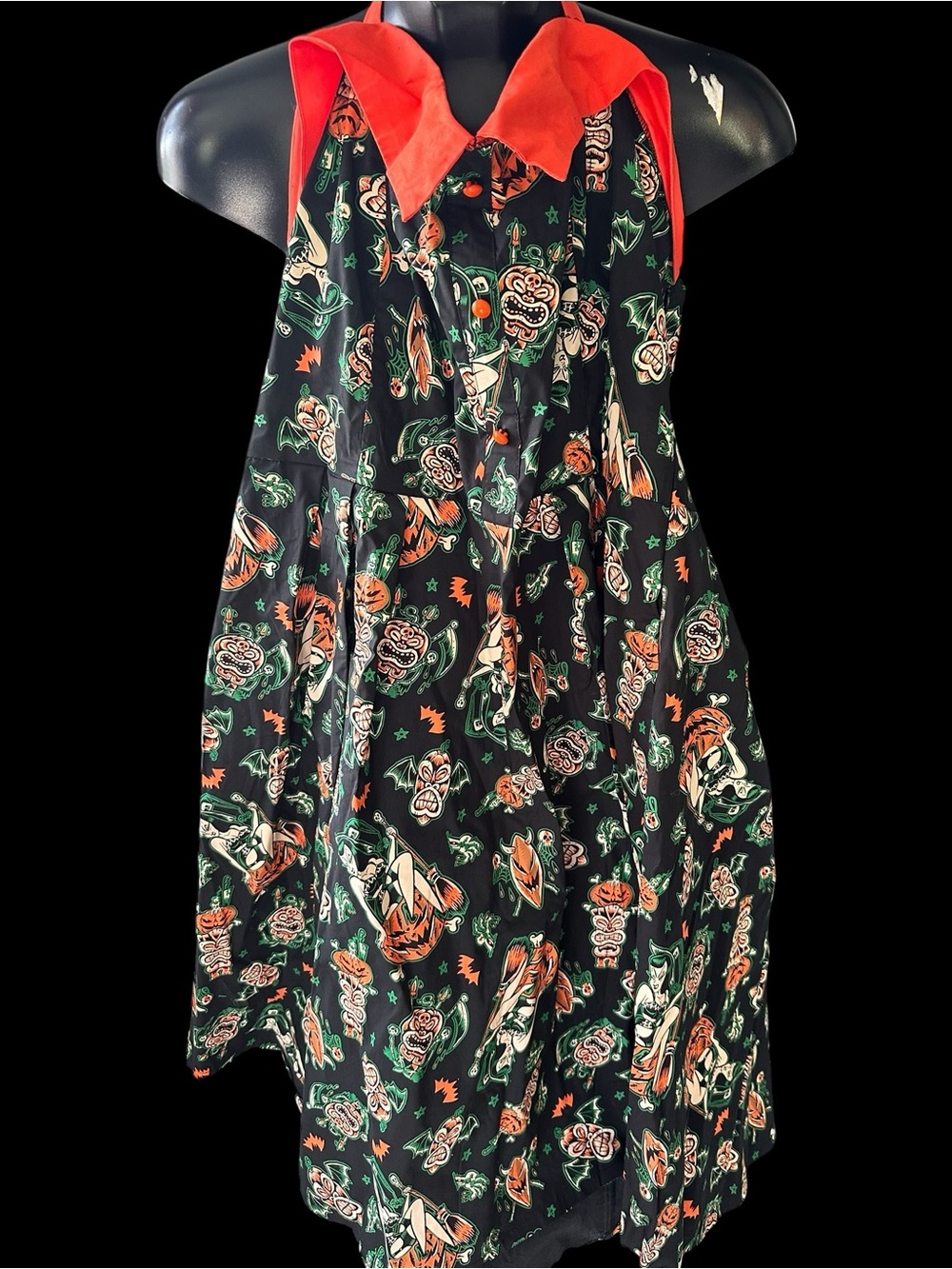 Sourpuss Black Retro style Halter Dress 3x. Tiki, spooky, fun